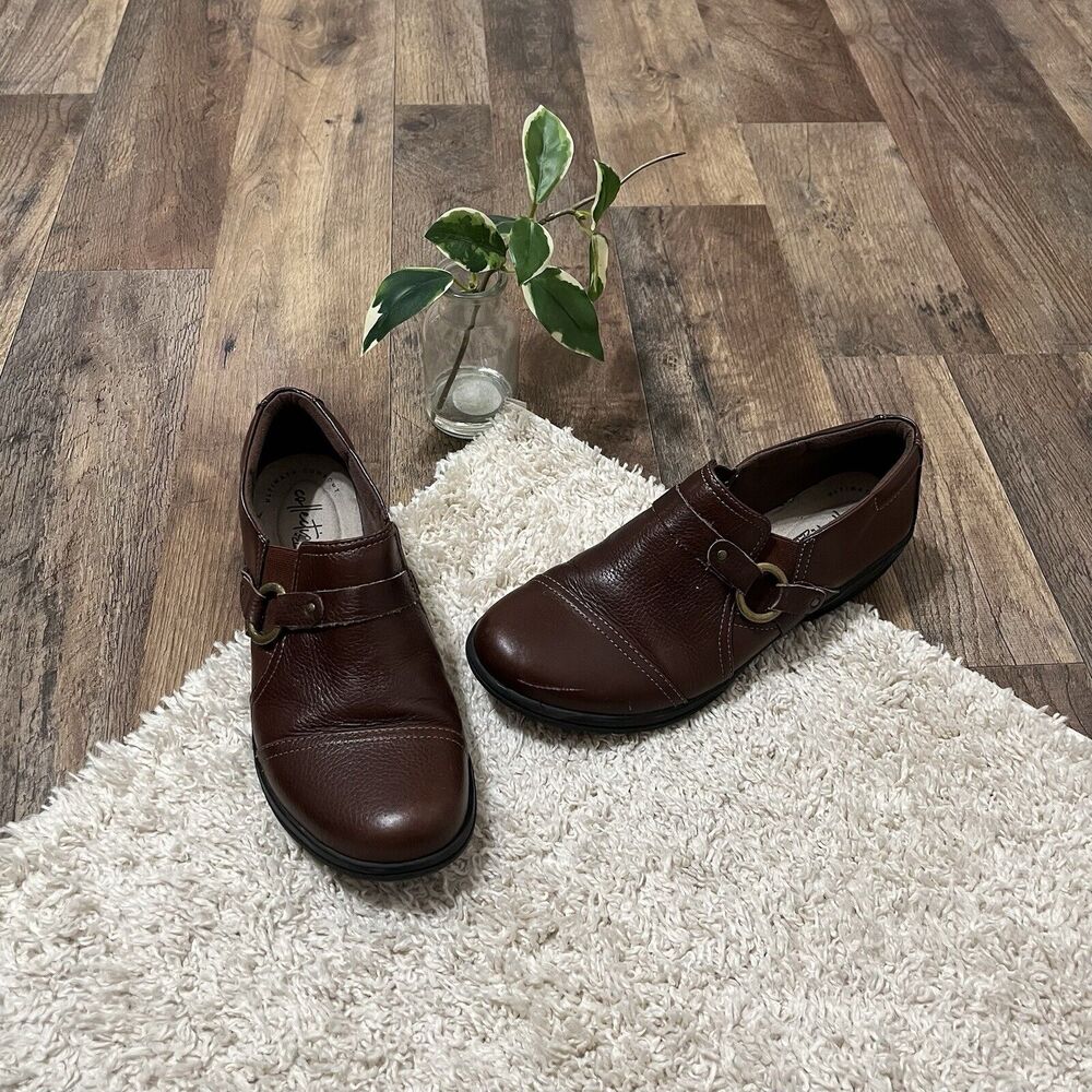 Clarks Collection Size 8 M Brown Leather Cheyn Fame Slip-On Shoes Loafers